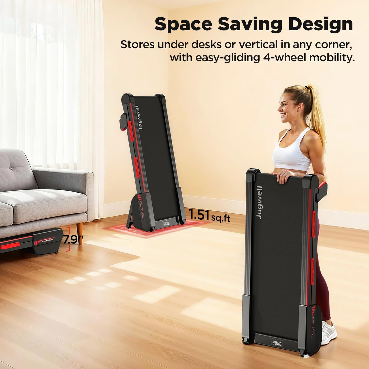 Jogwell Walking Pad Treadmill with 20%/15%/12% Auto Incline, Max 400/350lbs Capacity Treadmills for Home Office Under 35dB, Spacious Running Area, Vertical Storage, 3/3.5HP Brushless, APPJW06