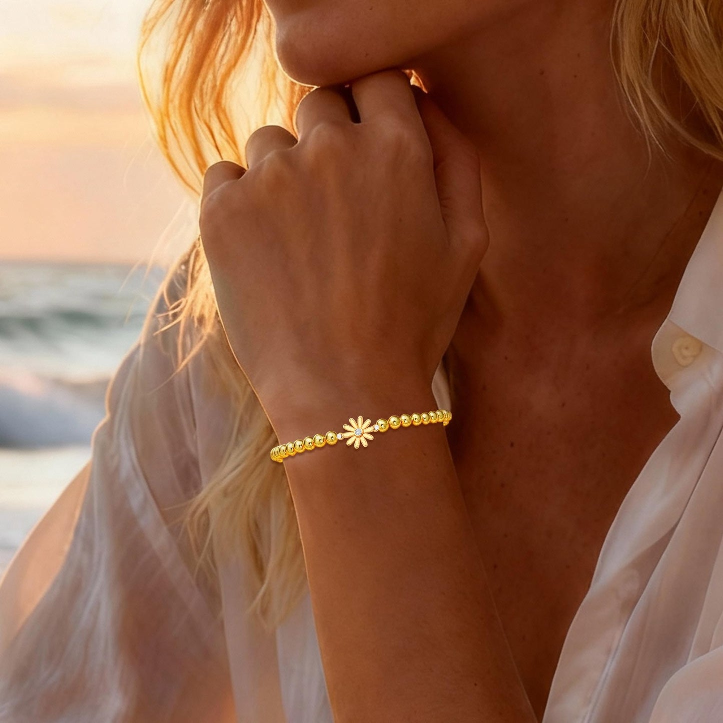 HZDK Beaded Bracelets for Women - 14K Gold Plated Beaded Bracelets for Women Charm Bracelet Gold Trend Jewelry Bead Bracelet Gifts