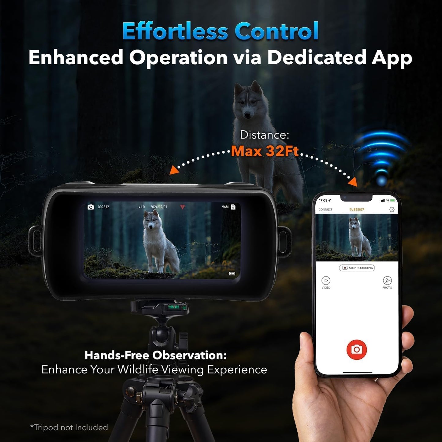 Gthunder 4K UHD Night Vision Goggles, 4'' IPS HD Rechargeable Night Vision Binoculars for Camping Hunting & Security, Digital Infrared, WiFi, PiP