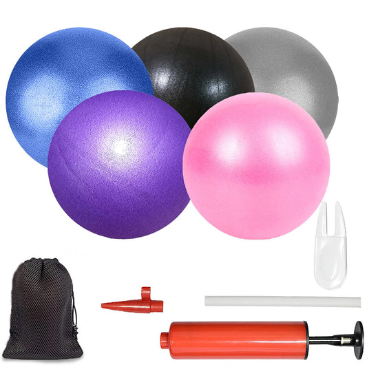 MOMPLUS 9 Inch Exercise Pilates Mini Yoga Balls Barre for Home Stability Squishy Training Physical Therapy Improves Balance with Inflatable Straw(5 PCS)