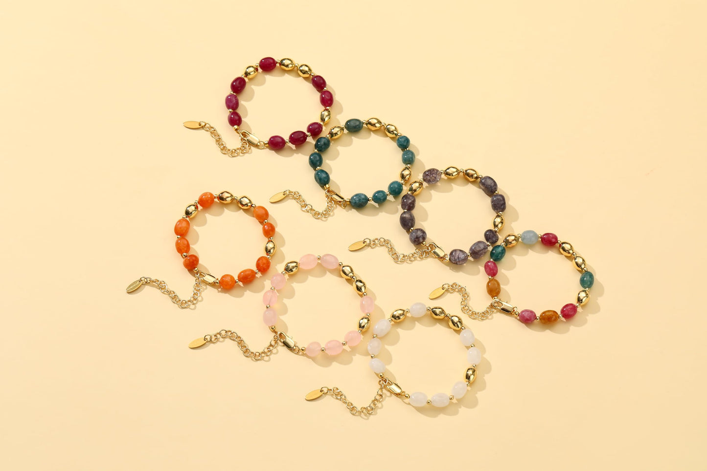 NVWAROCK Beaded Bracelet for Women, Gemstone Bracelet, 14K Gold Plated Stackable Handmade Oval Stone Bracelet Jewelry Gift - White