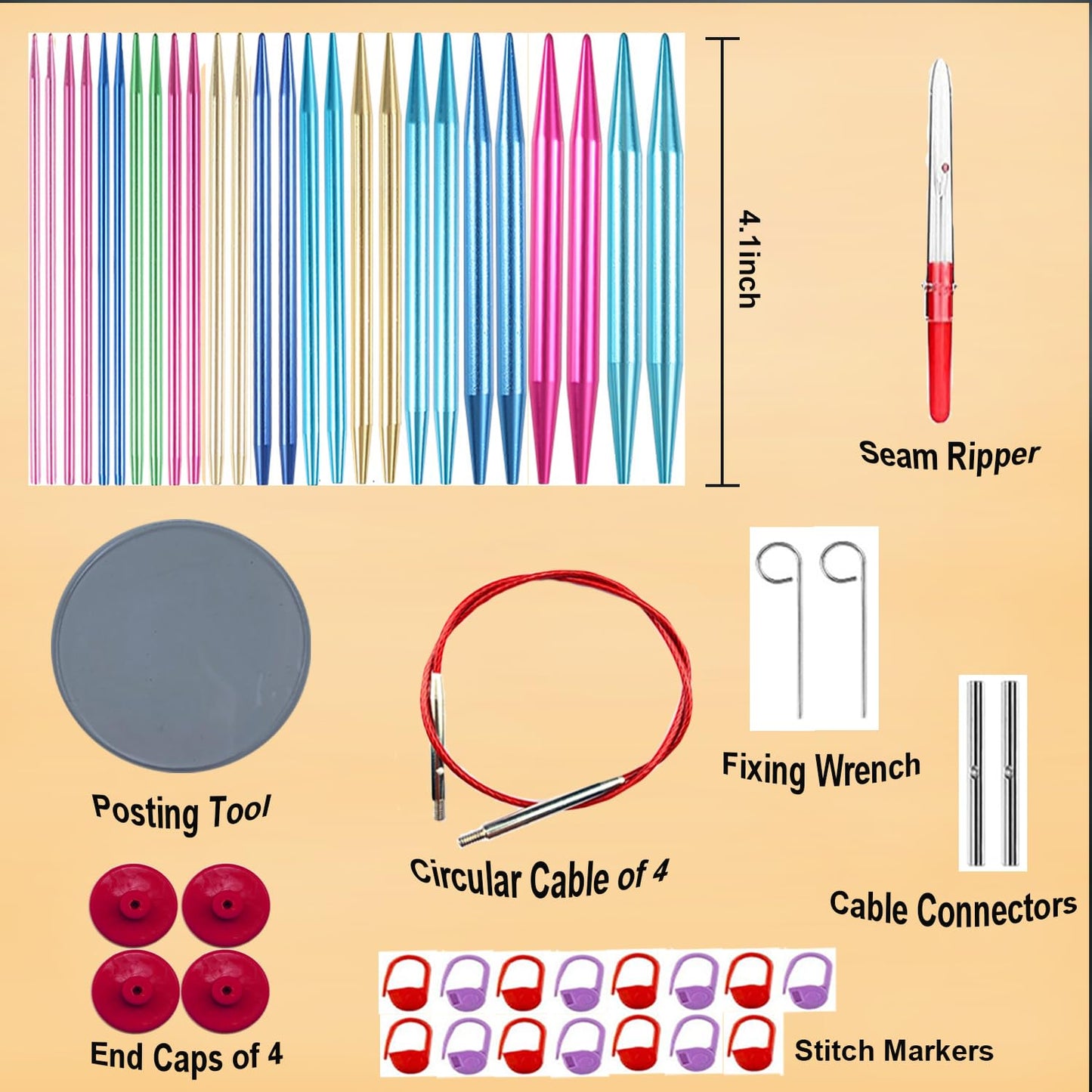 Mdoker 13 Pairs of Aluminum Circular Knitting Needles Set w/Case Interchangeable Knitting Needle with Accessories Circular Knitting Needles Size 2.75mm-10mm for Brginner & Experienced Knitting Lovers