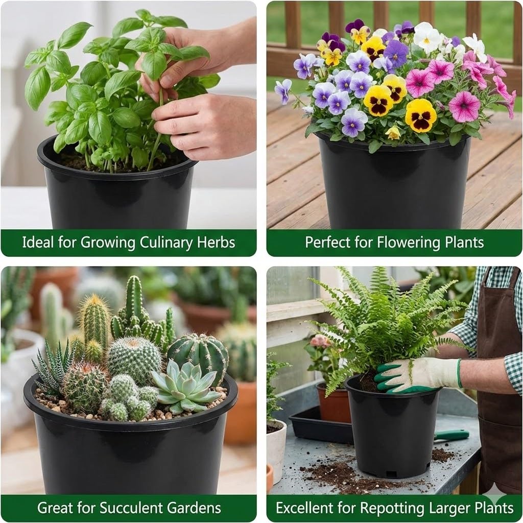 3 Gallon Nursery Pots - Professional Heavy Duty Injection Molded Plastic Plant Pots with Drainage Holes – 11 Inch Round Flower Pots for Shrubs, Perennials & Tropicals – Stackable (10)