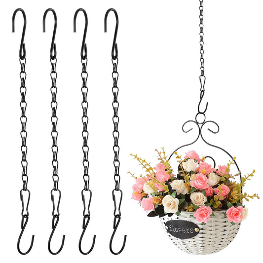 4 Pcs Chain for Hanging Plants, 10 Inch Plant Chains with Hooks, Black Adjustable Hanging Chain for Planters, Baskets, Bird Feeder, Birdbaths