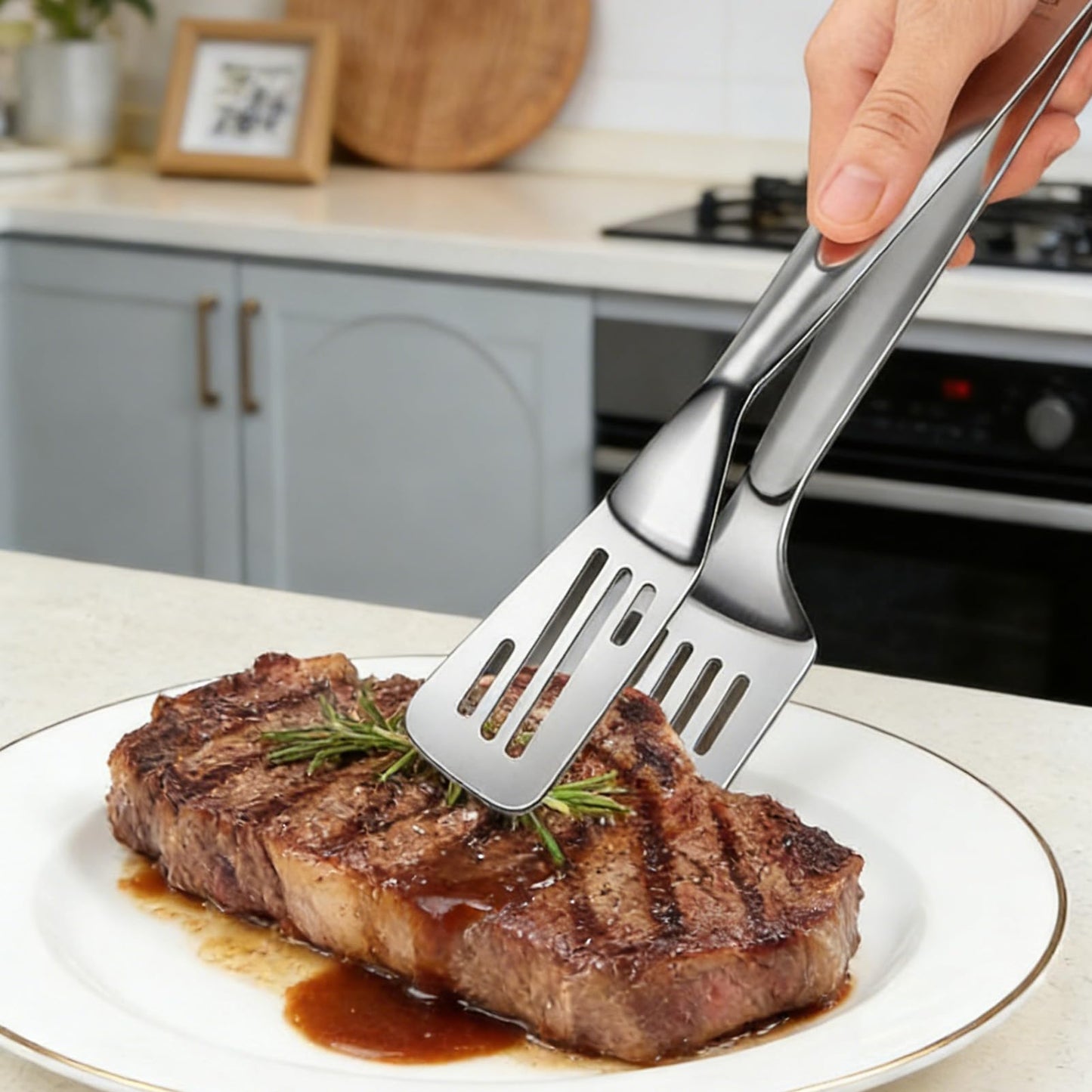 2-in-1 Spatula Tongs for Cooking, Detachable Stainless Steel Grill Clamp Spatula, Multifunctional Kitchen Tongs & Food Turner for Flipping Steaks, Fish, Burgers, Eggs, Dishwasher Safe