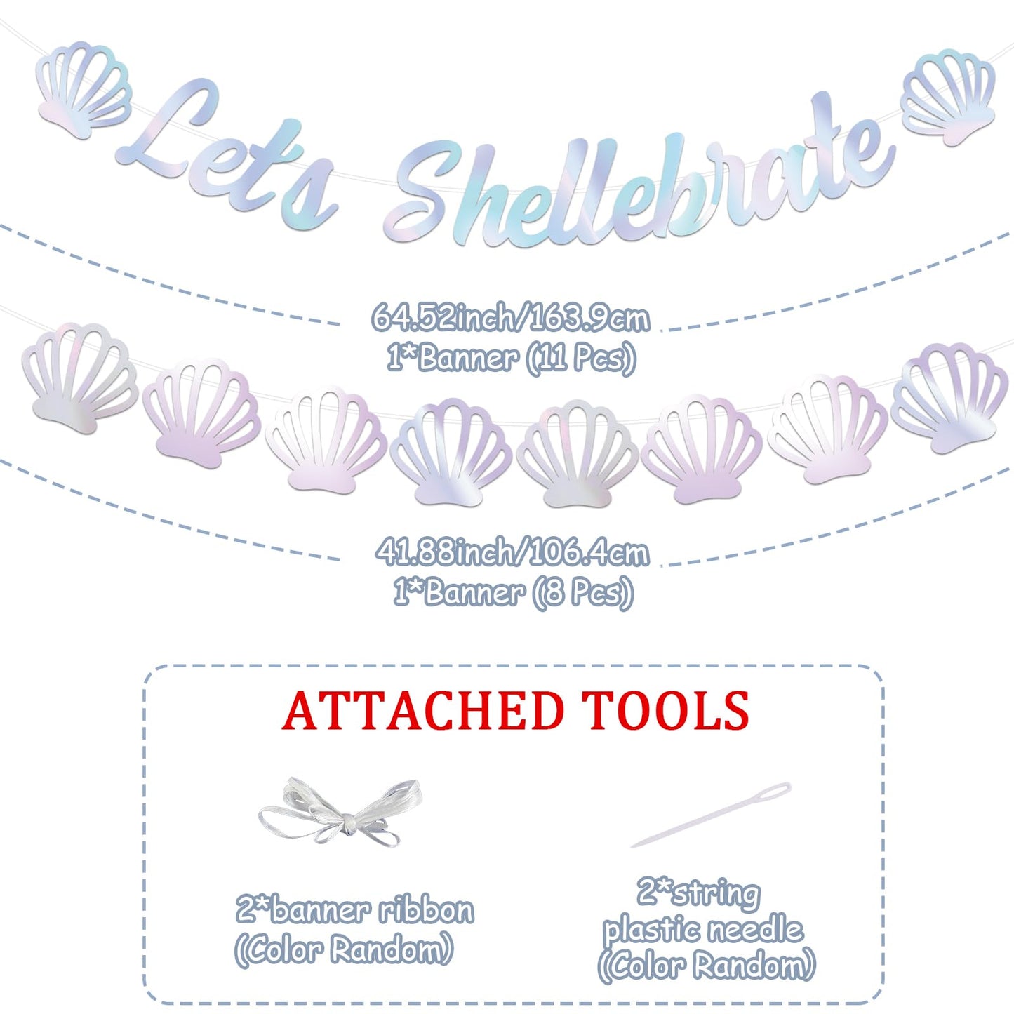 Let's Shellebrate Banner Iridescent Sea Shell Party Banner Under the Sea Mermaid Shell Garland for Girls Women Birthday Baby Shower Coastal Bachelorette Party Wedding Supplies