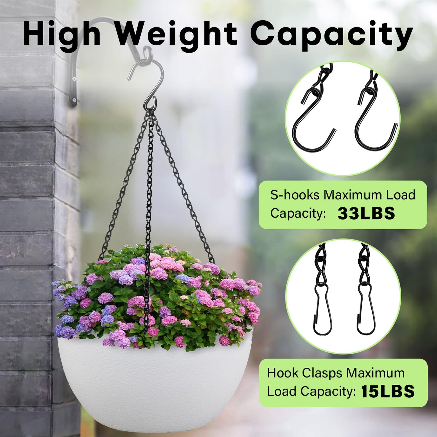 ZUZUAN Upgraded 180”Heavy Duty Metal Hanging Chains with Hanging Basket Hooks Set for Planters,Birdcage,Birds Feeder,Grow Lights,Lanterns,Billboards,Wind Chime and Ornaments,Chain Hooks DIY,Black
