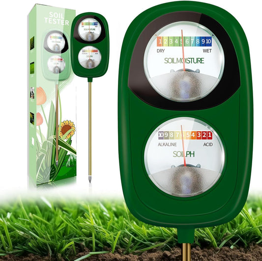 Aenncci Soil Test Kit, 2-in-1 Soil Moisture Meter, Soil pH Tester, Large Dual Dial Soil Meter for Plants, Garden Soil, Lawn, Farm, Outdoor & Indoor Use-Green