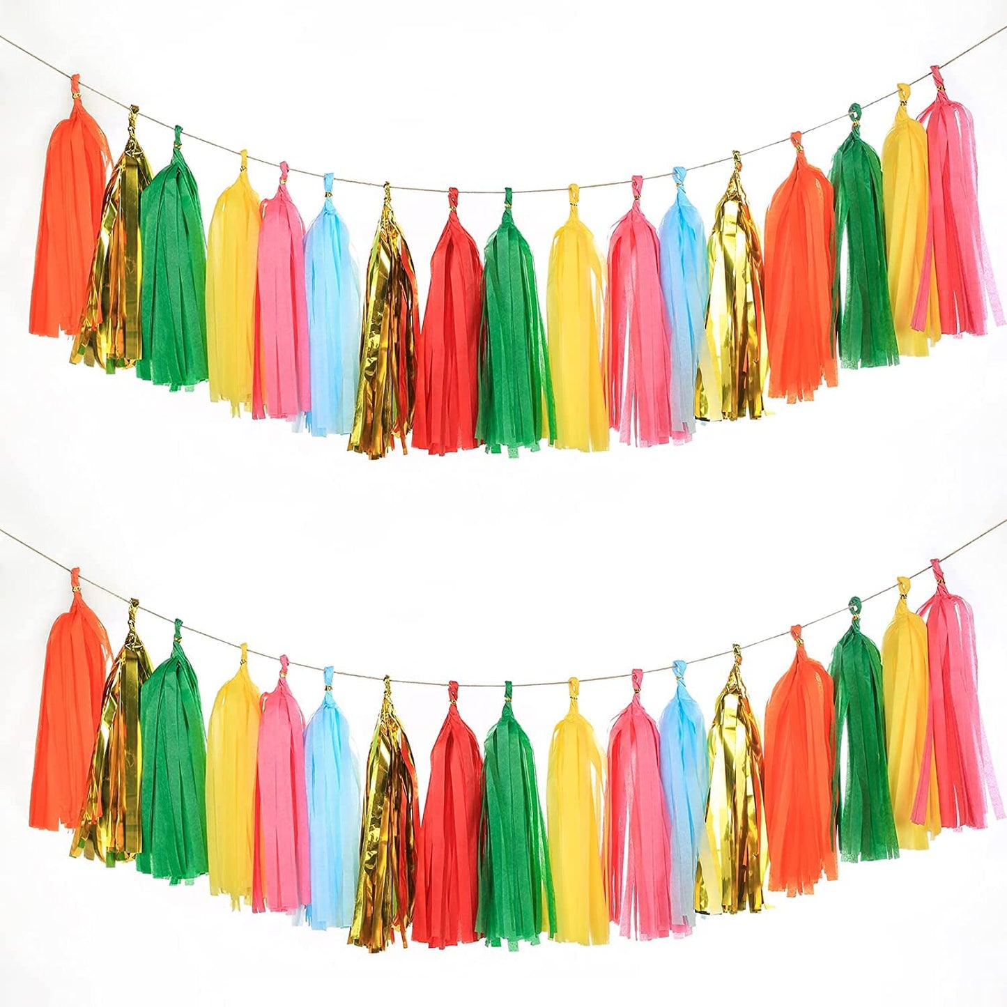 Autupy 35 PCS Green Orange Gold Mylar Tassel Garland Tissue Paper Tassels Banner DIY Kit Baby Shower Fiesta Bachelorette Party Decorations