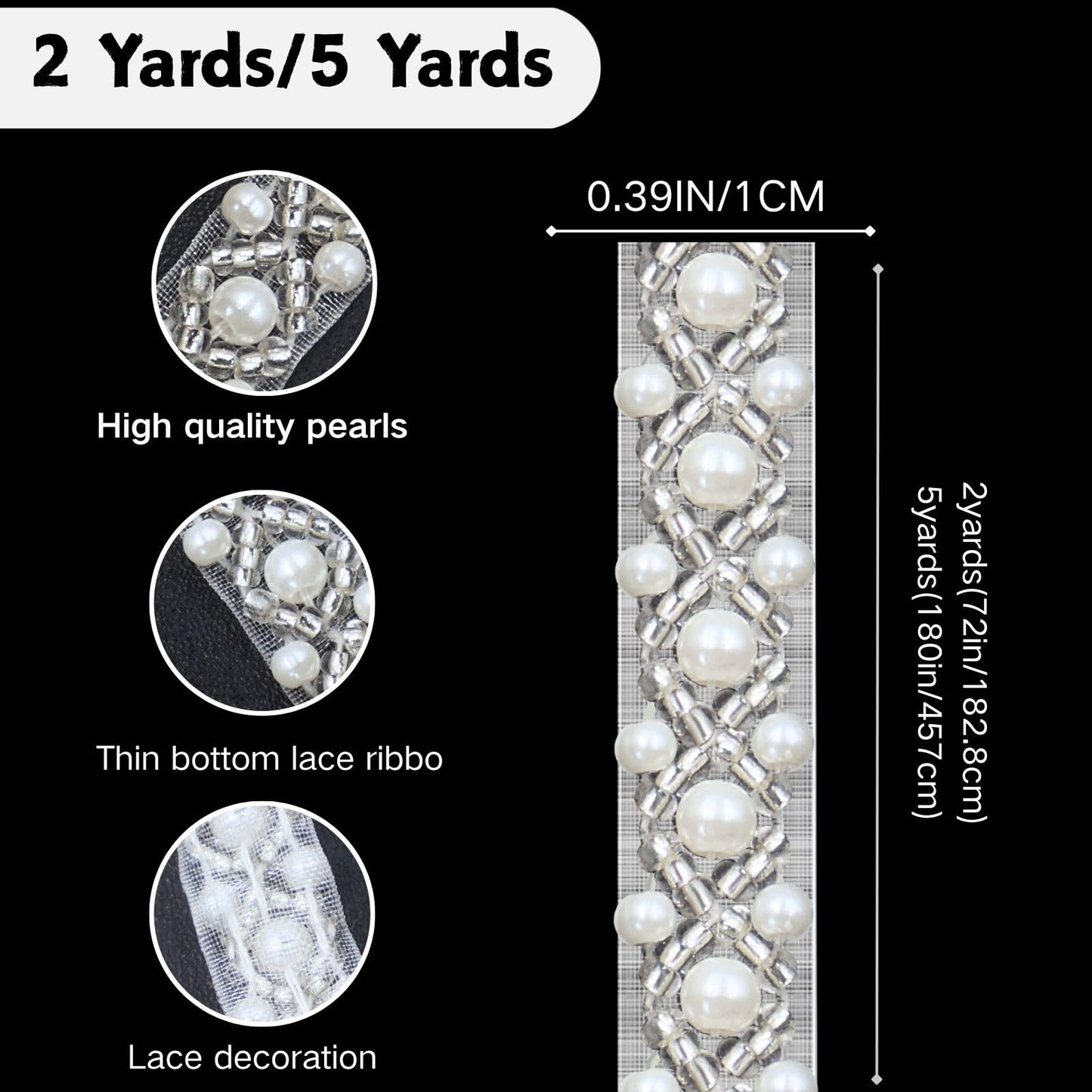 Bijou Joon 5 Yards White Pearl Trim Beaded Trim Beaded Lace Ribbon Edge Border Fabric Bridal DIY for Craft Wedding Dress Embellishments Women Vake Decoration