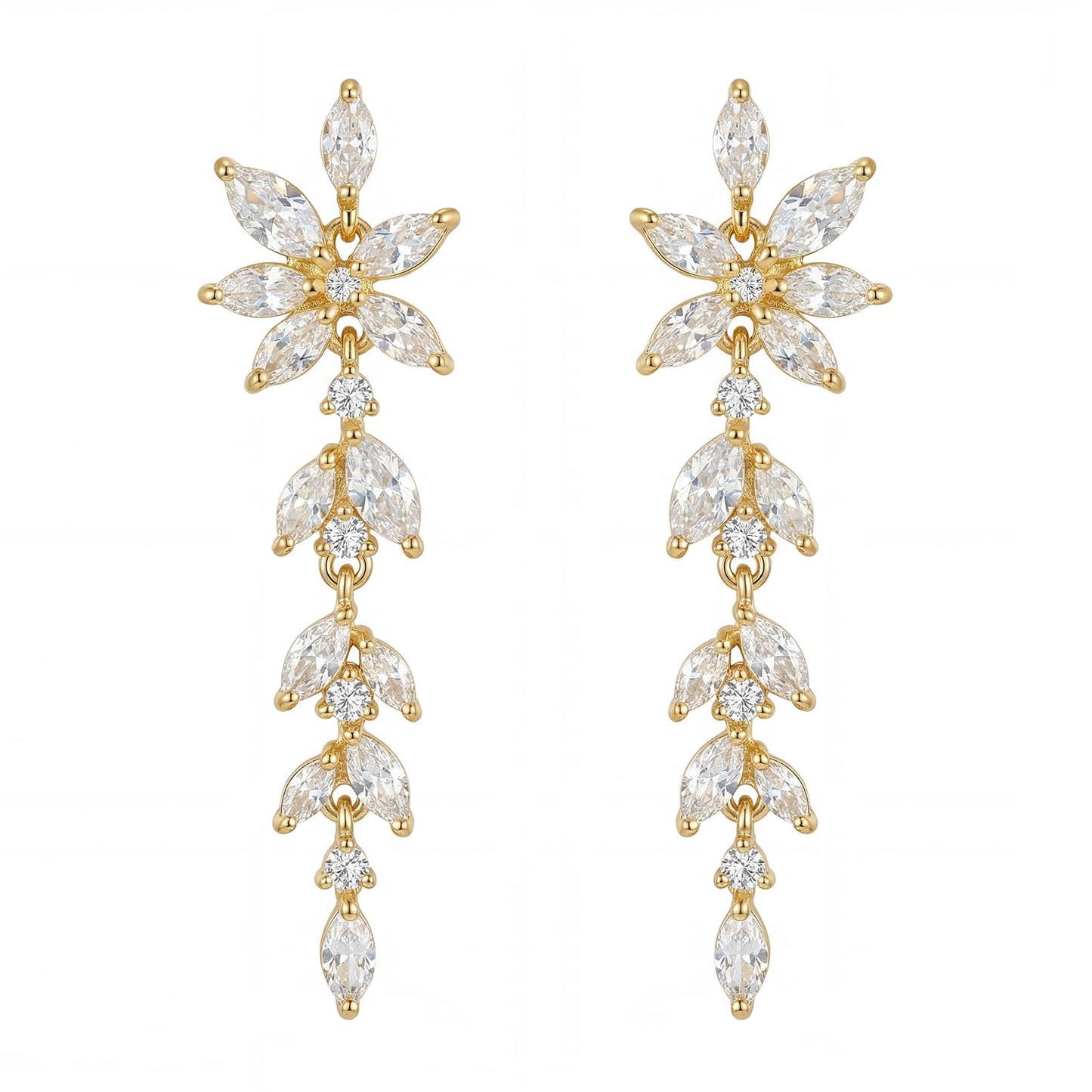 SWEETV Marquise Cubic Zirconia Dangle Earrings for Women, Crystal Wedding Bridal Drop Earrings for Brides Bridesmaids, 18K Gold Plated Chandelier Earrings for Anniversary Prom Jewelry Gift, Style02