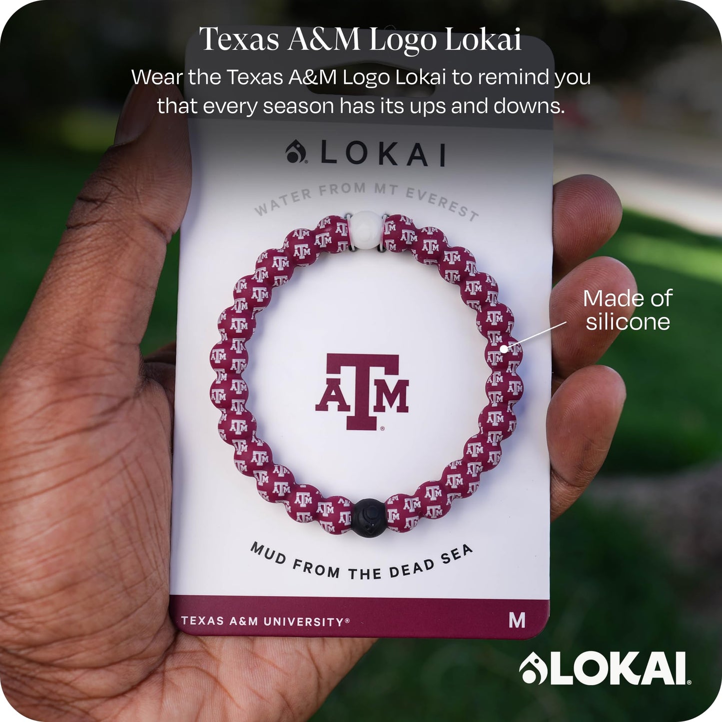 Lokai Collegiate Silicone Beaded Bracelet for Women & Men, Texas A&M University - Medium, 6.5 Inch Circumference - Silicone Jewelry Fashion Bracelet Slides-On for Comfortable Fit
