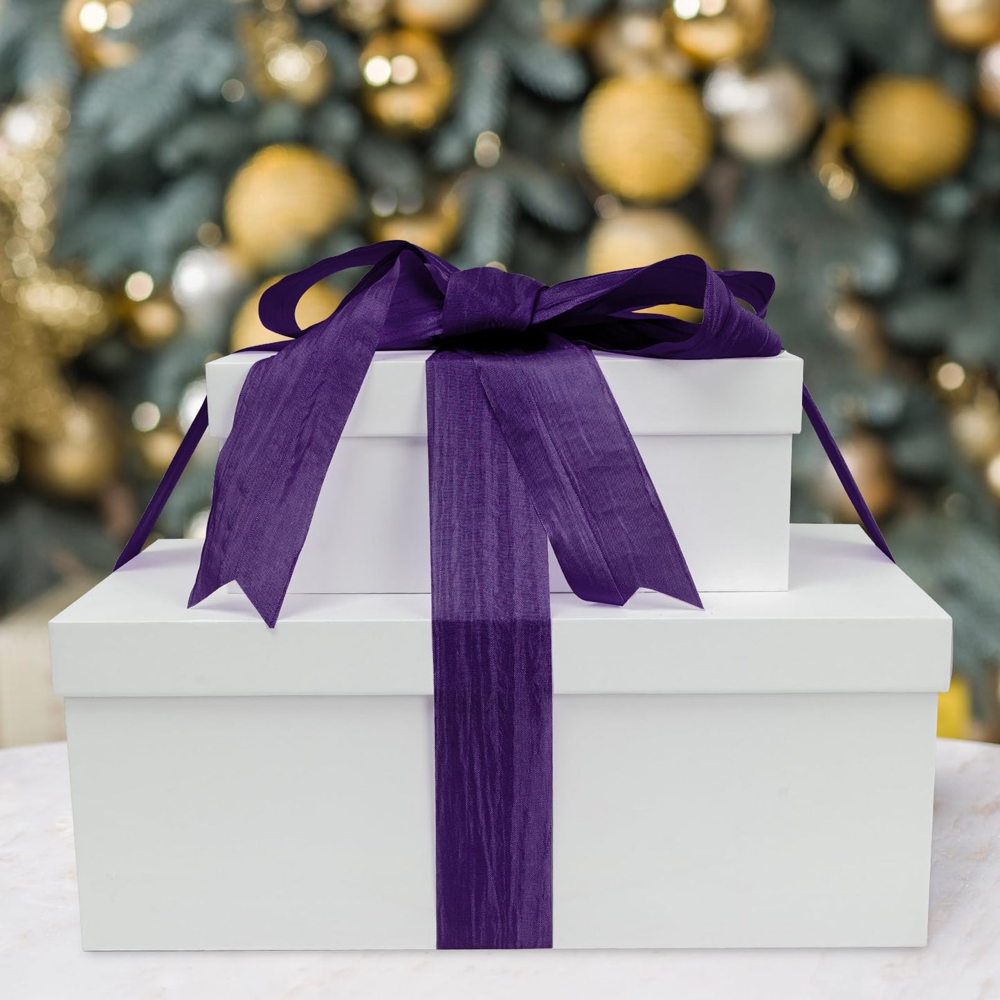 GouZaak 1.5 Inch x 25 Yards Purple Fabric Crinkled Ribbon,Silk-Like Wrinkled Ribbons,for Gift Wrapping Basket Wreaths Bows Making Home Event Decor DIY Crafts Christmas Tree Top Bows