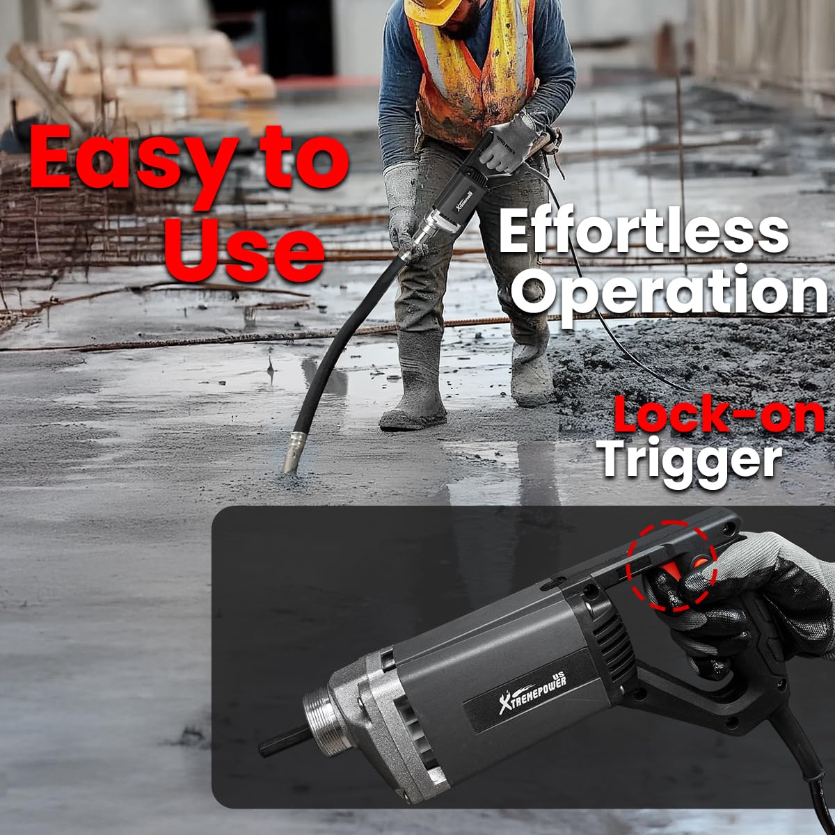 XtremepowerUS 780W Handheld Vibrator Construction Insertion 5,000VPM Flexible Shaft Portable Pencil Cement Vibrator Remove Air Bubble and Mix Concrete