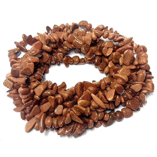 31 inches Chip Stone Loose Gemstones Beads Drilled Strand for Jewelry Making (Gold Sand Stone)