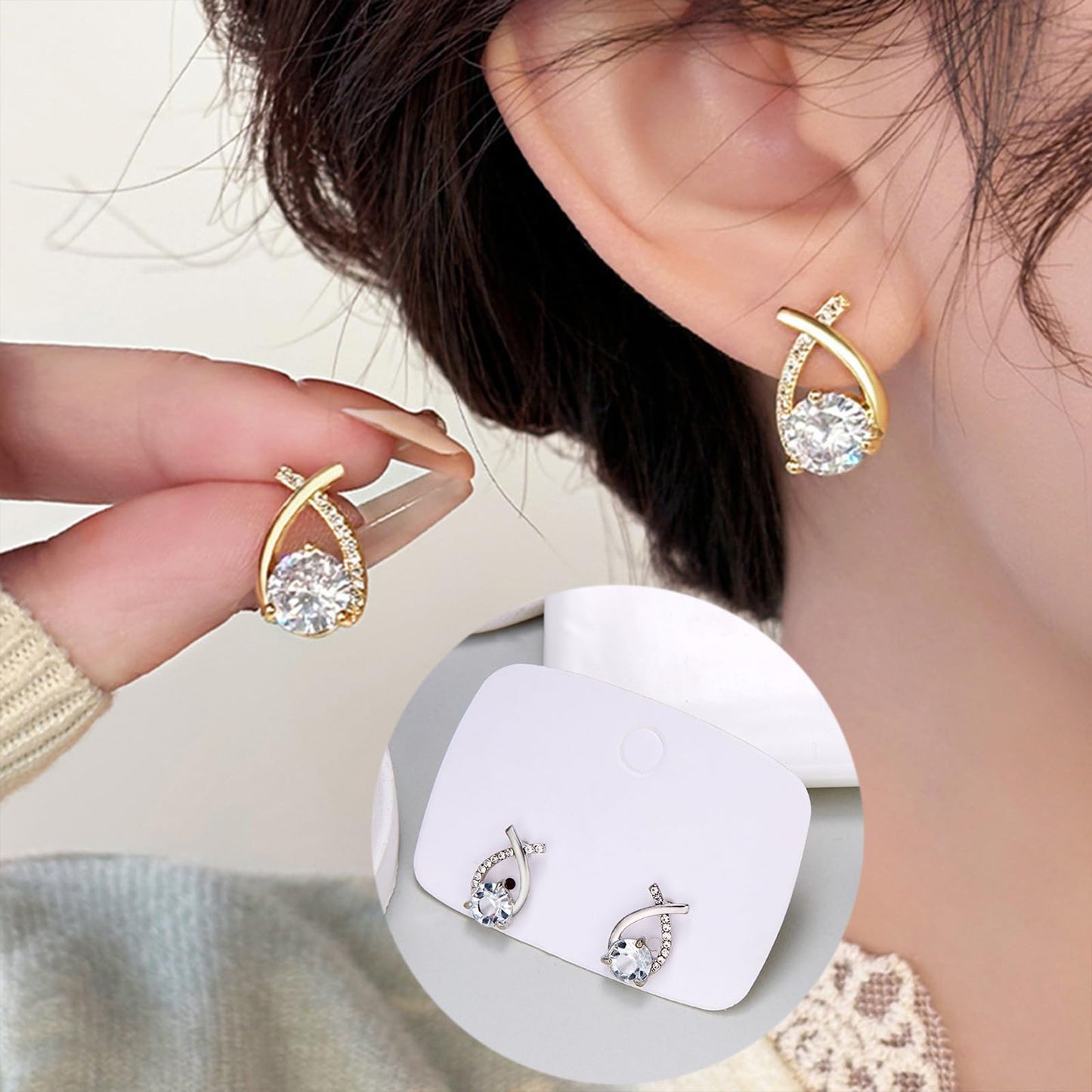 Halolux Lymphvity Germanium Earrings Atheniz Lymphatic Earrings Lymphatic Germanium Earrings Lymphatic Drainage Earrings Sparkle CZ Hoop Earrings for Women (gold+silver 6)