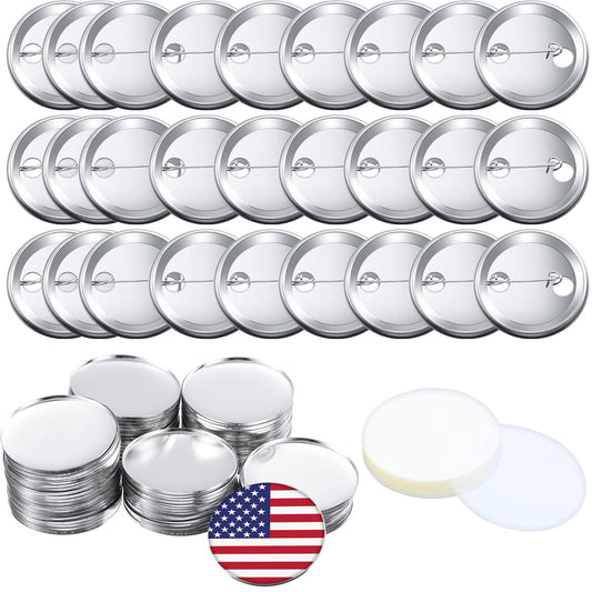300 Pieces Blank Button Making Supplies Round Badge Parts Metal Pin Badge Kit for Button Maker Machine, Including Metal Shells Back Cover and Clear Film(2.28 Inch,Silver)