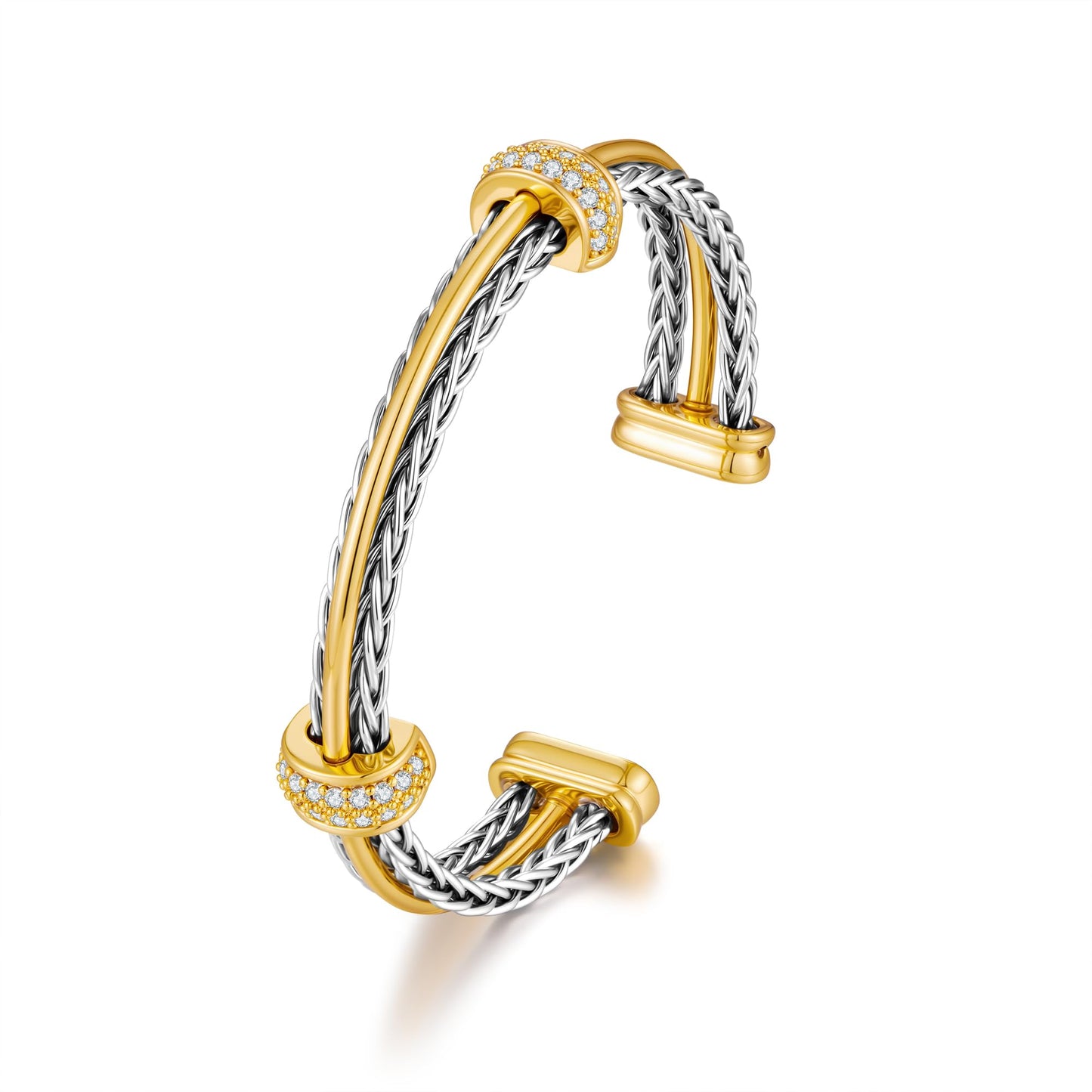 LILIE&WHITE Gold And Silver Bracelets For Women With Braided Design Trendy Cuff Bracelets Two Tone Bracelet With Cubic Zircon Fashion Boho Mixed Metal Bracelet Open Adjustable Bangle Jewelry Gift