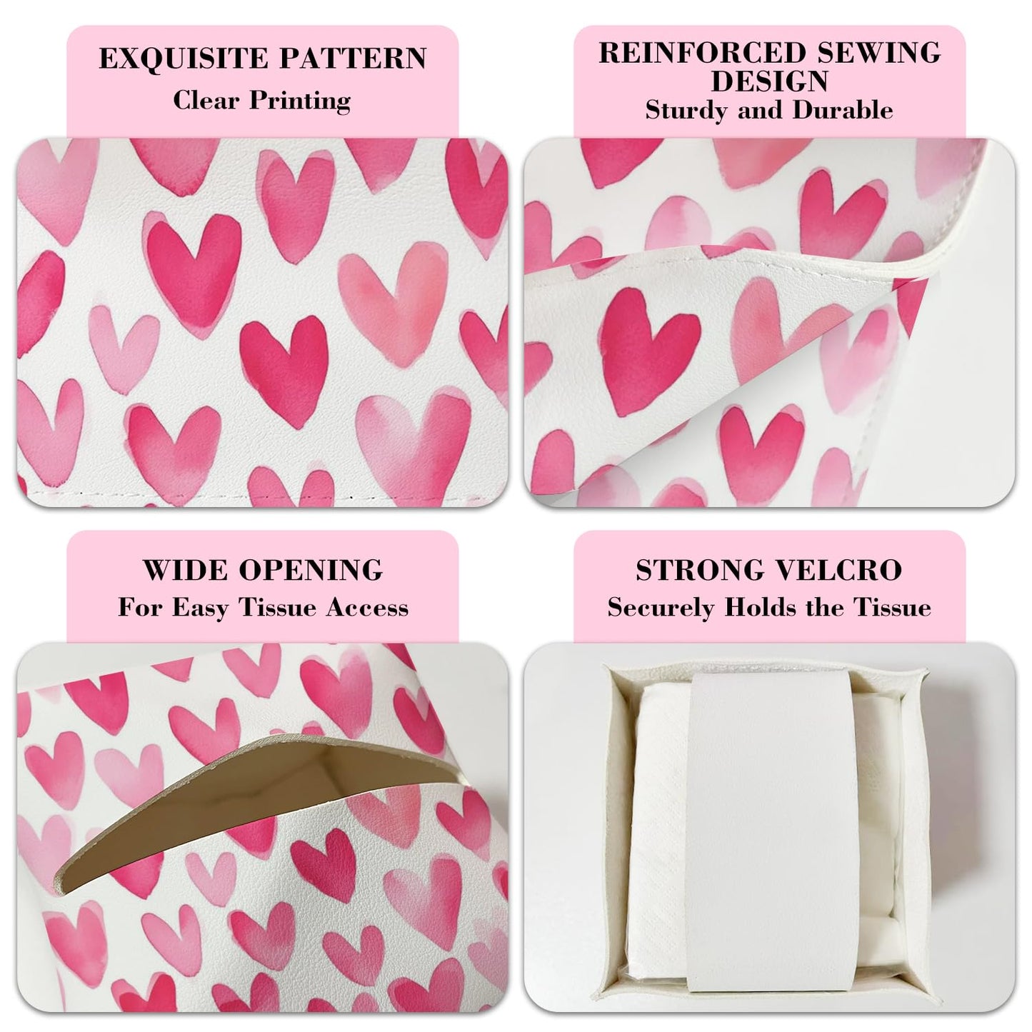 Pink Heart Leather Tissue Box Cover Square Cute Tissue Holder for Car Livingroom Office Decor Ideal Gifts for Women Colleagues Girls Sister Bestie Daughter Birthday Christmas Housewarming - YT0188
