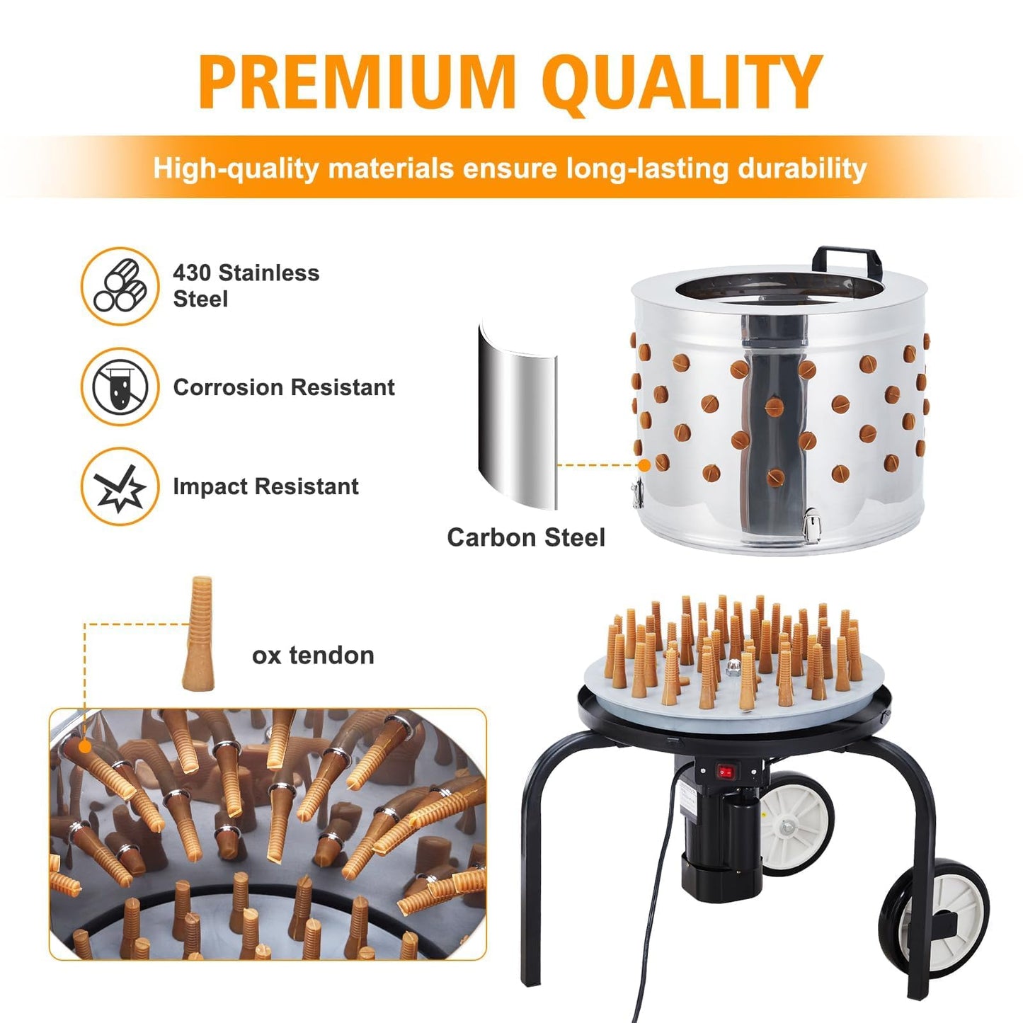 PeakPursuit Electric Chicken Plucker Machine-20IN Poultry Defeathering with 106 Soft Rubber Fingers, 360° Chicken Feather Remover for Turkey, Duck and Quail