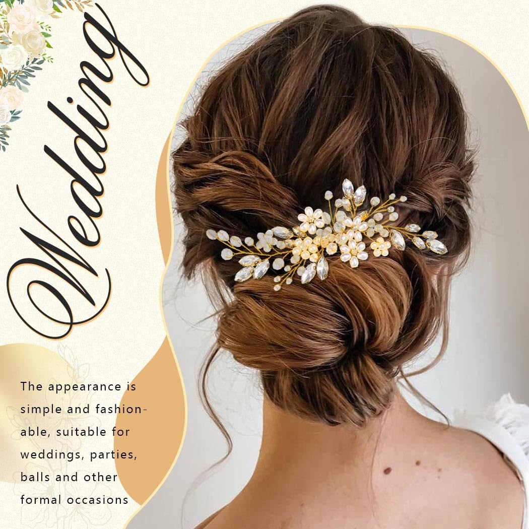 JAKAWIN Bridal Hair Accessories Wedding Hair Comb Silver Pearl Hair Piece for Women HC034 (2-Gold)