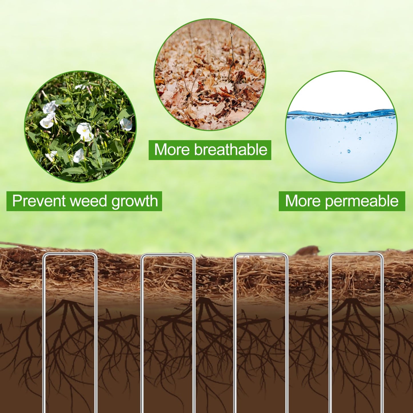 Timgle 2 Pcs 120" x 6.3" Natural Coconut Fiber Liner Mulch Roll, Coir Liner Garden Weed Barrier Mat with 30 U-Shaped Steel Stakes for Landscaping, Garden Edging Border, Planters, Vegetables & Flowers