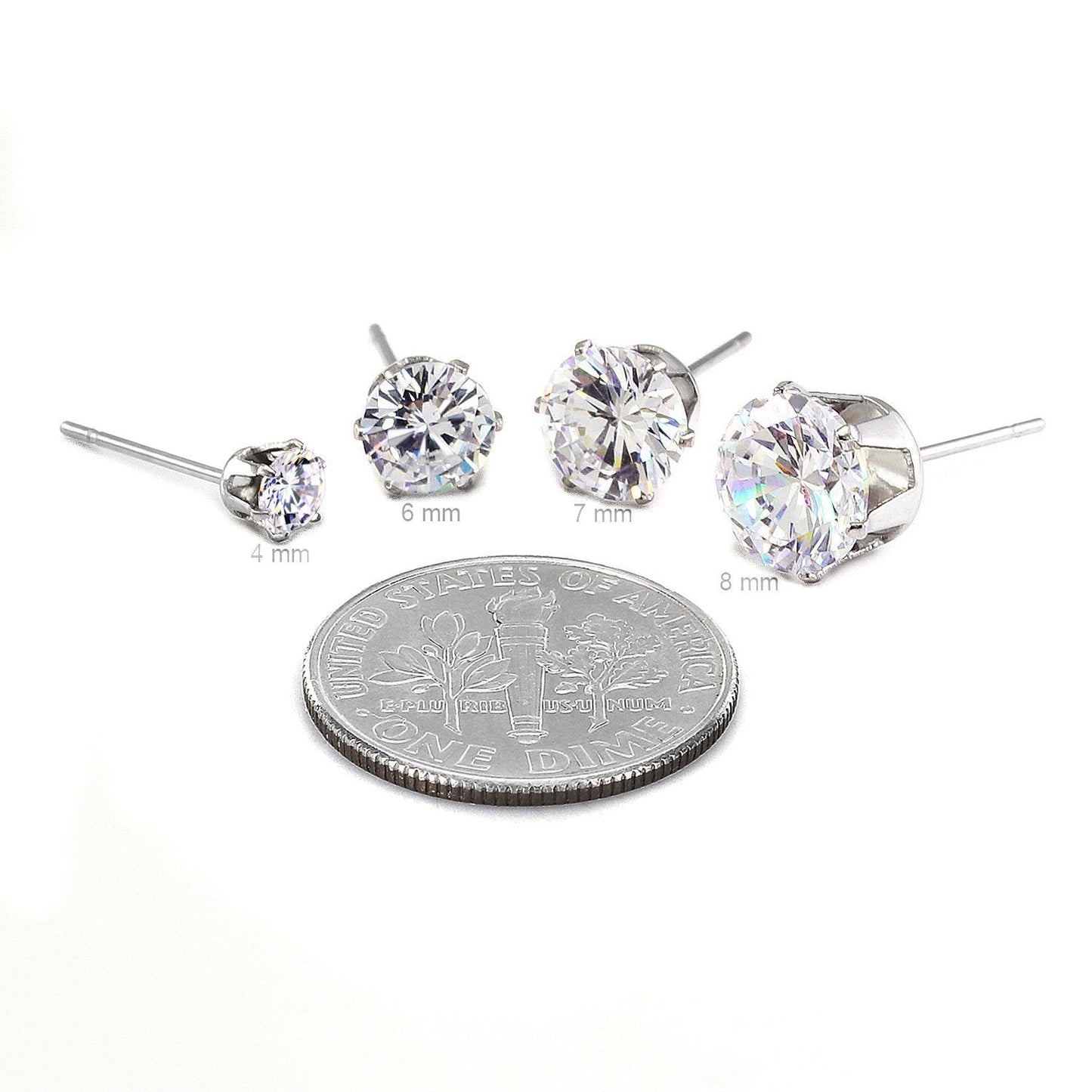 JewelrieShop Earrings for Women Studs Set Stainless Steel CZ Earing Hypoallergenic Multiple Piercing Ear Stud (8 pairs,4-8mm,White,Black CZ)
