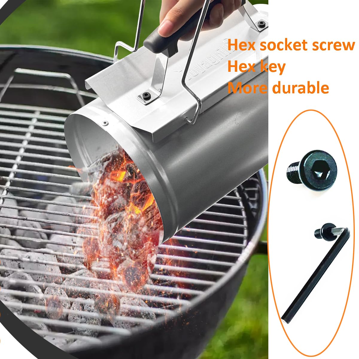 Joyagrill 7.5X12inch XL Charcoal Chimney Starter with Electroplated Handle, Durable Fire Starter with Large Capacity Rapidfire Chimney Starter, Tilted Handle Design for Safe