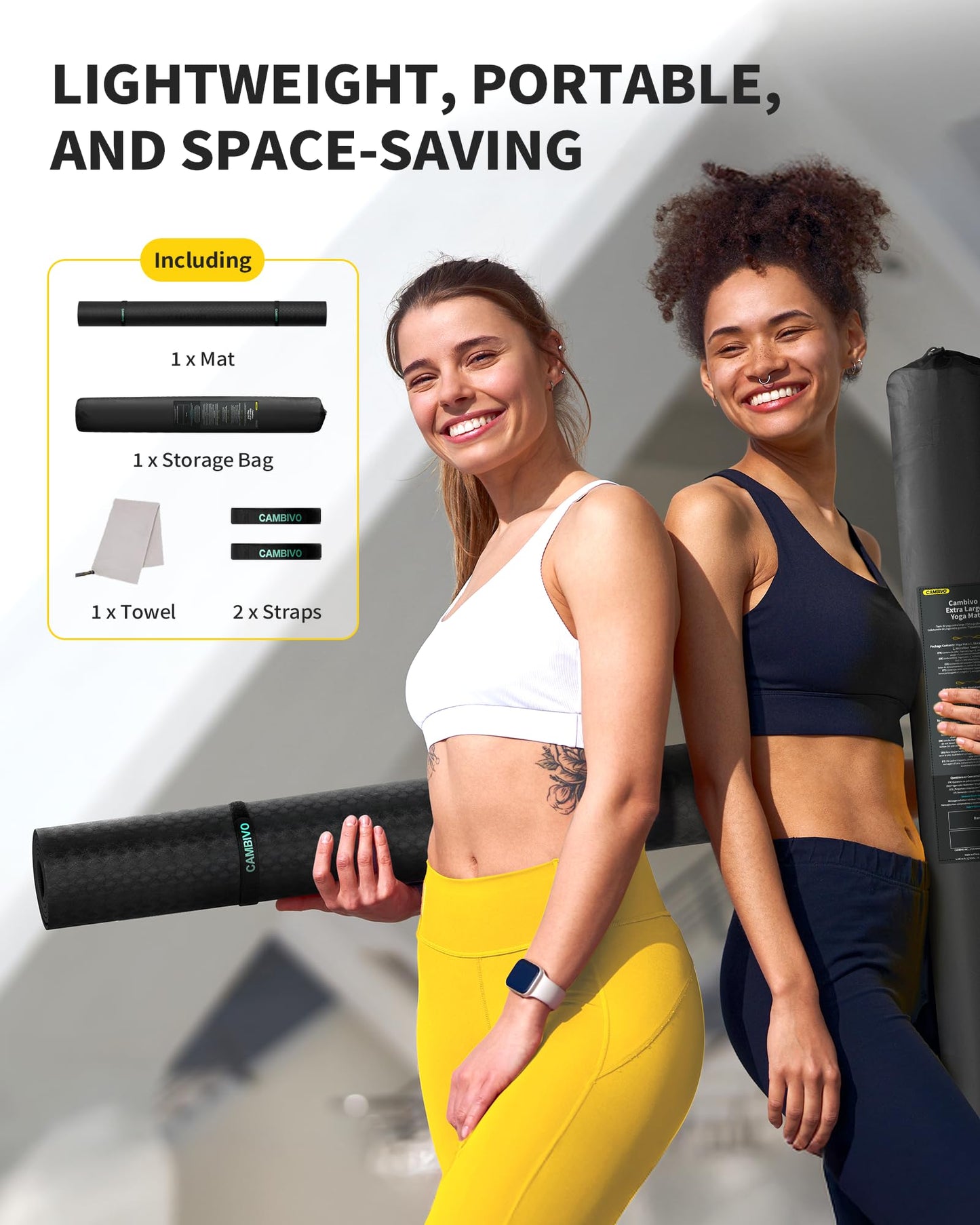 CAMBIVO Large Yoga Mat (6'x 4'), Extra Wide Workout Mat for Men and Women, 1/3 &1/4 Thick Exercise Fitness TPE Mat for Home Gym, Yoga, Pilates, Workout (Black),6mm