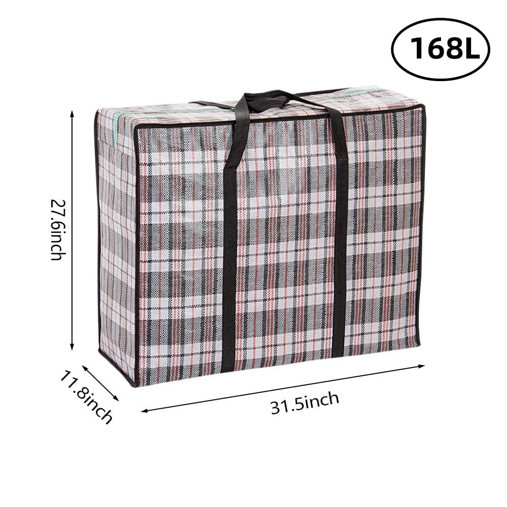 Heavy Duty Extra Large Moving Bags, 168L Jumbo Organizer Storage Bags With Durable Zipper, Water Resistant Totes, Carrying Bag, Camping Bag for Clothes, Bedding, Comforter, Pillow, Moving(Set of 4)