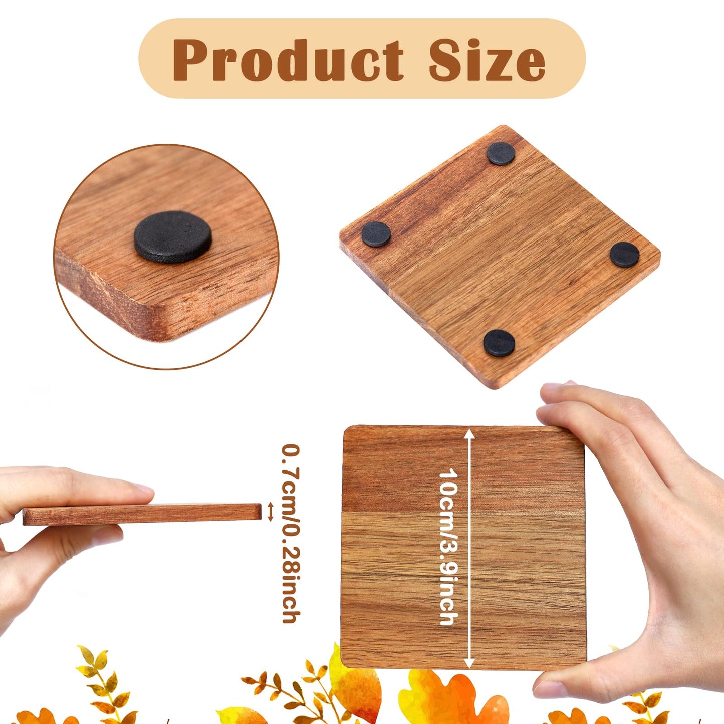32 Pieces Unfinished Wood Coasters, 4 Inch Square Acacia Wooden Coasters for Crafts with Non-Slip Silicon Dots for DIY Stained Painting Wood Engraving Home Decoration
