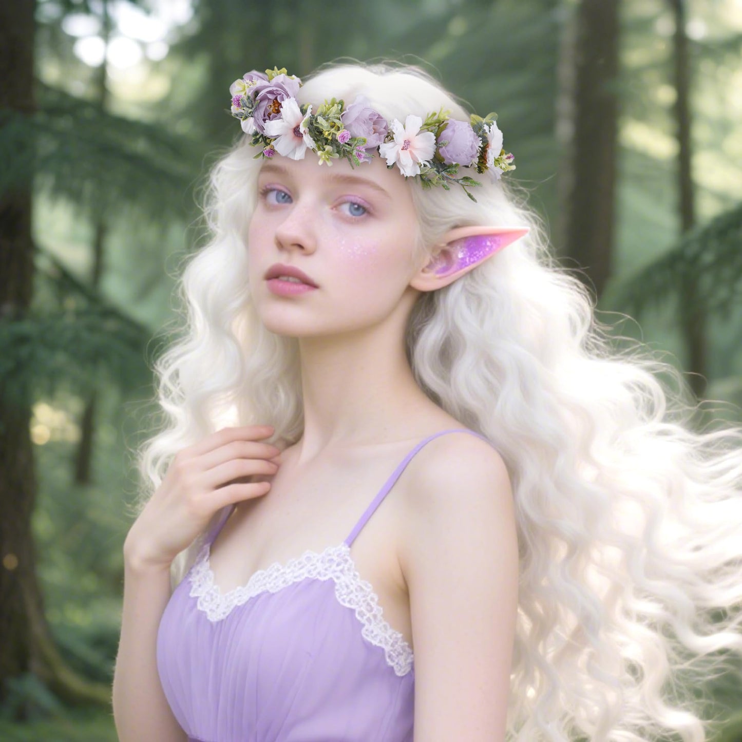 KorViSHOW Fairy Flower Crown Headband, Artificial Purple Rose Floral Headpiece, Boho Bridal Flower Headbands for Women Girls Renaissance Cosplay Wedding Birthday Party Hair Accessories