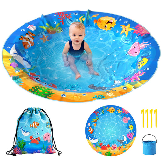 4.9 X 4.9 Feet Baby Beach Pool, Waterproof Beach Pool Blanket for Toddler, 2 in 1 Toddler Paddling Pool with Carrying Bag, Collapsible Beach Puddle Mat for Boys Girls Kids Infant Outdoor Beach Toys