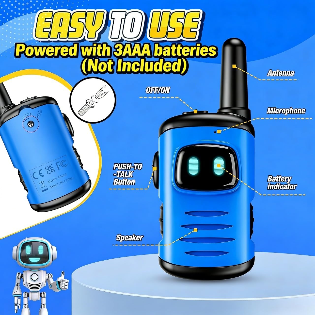 Kids Walkie Talkies Toys for Boys: comedyfun Mini Robots Walkies Talkies 2 Pack Birthday Gifts for 3 4 5 6 7 8 Year Old Boys Toys Age 4 5 6 7 8 Camping Outdoor Games