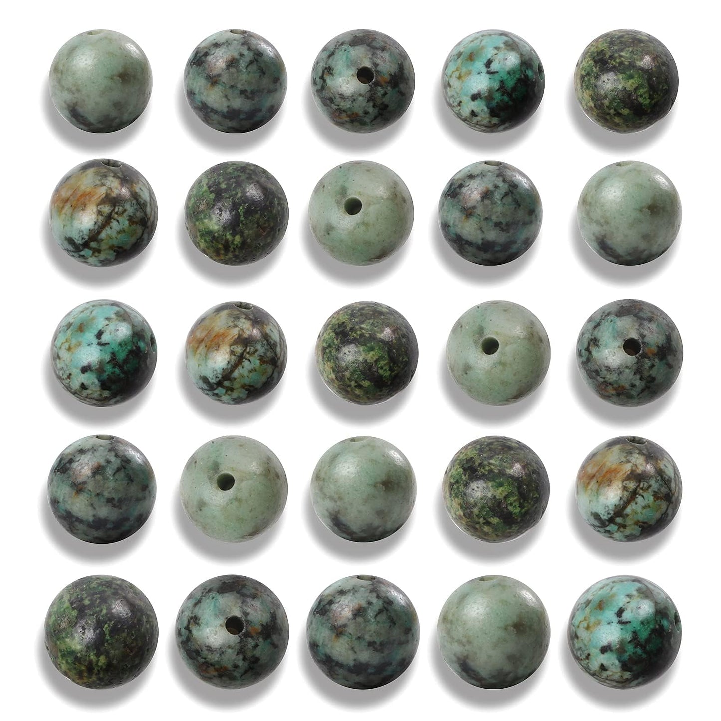 NITOPUPU 100Pcs 10mm Natural Smooth African Turquoise Gemstone Beads Round Loose Stone Beads for Jewerly Making with Crystal Stretch Cord