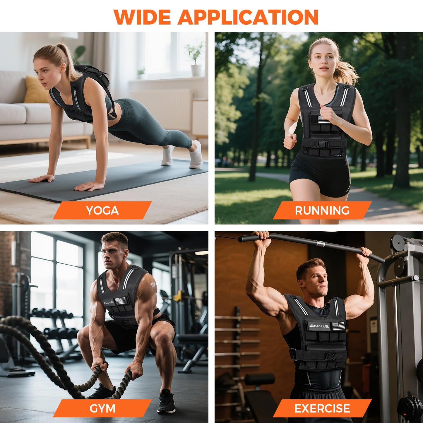 BAGAIL Weighted Vest Men, 20lb/30lb/40lb Adjustable Weight Vest for Woman with Removable Iron Weights, Women’s Rucking Vest for Walking, Workout, Running, Strength Training - 20 lbs