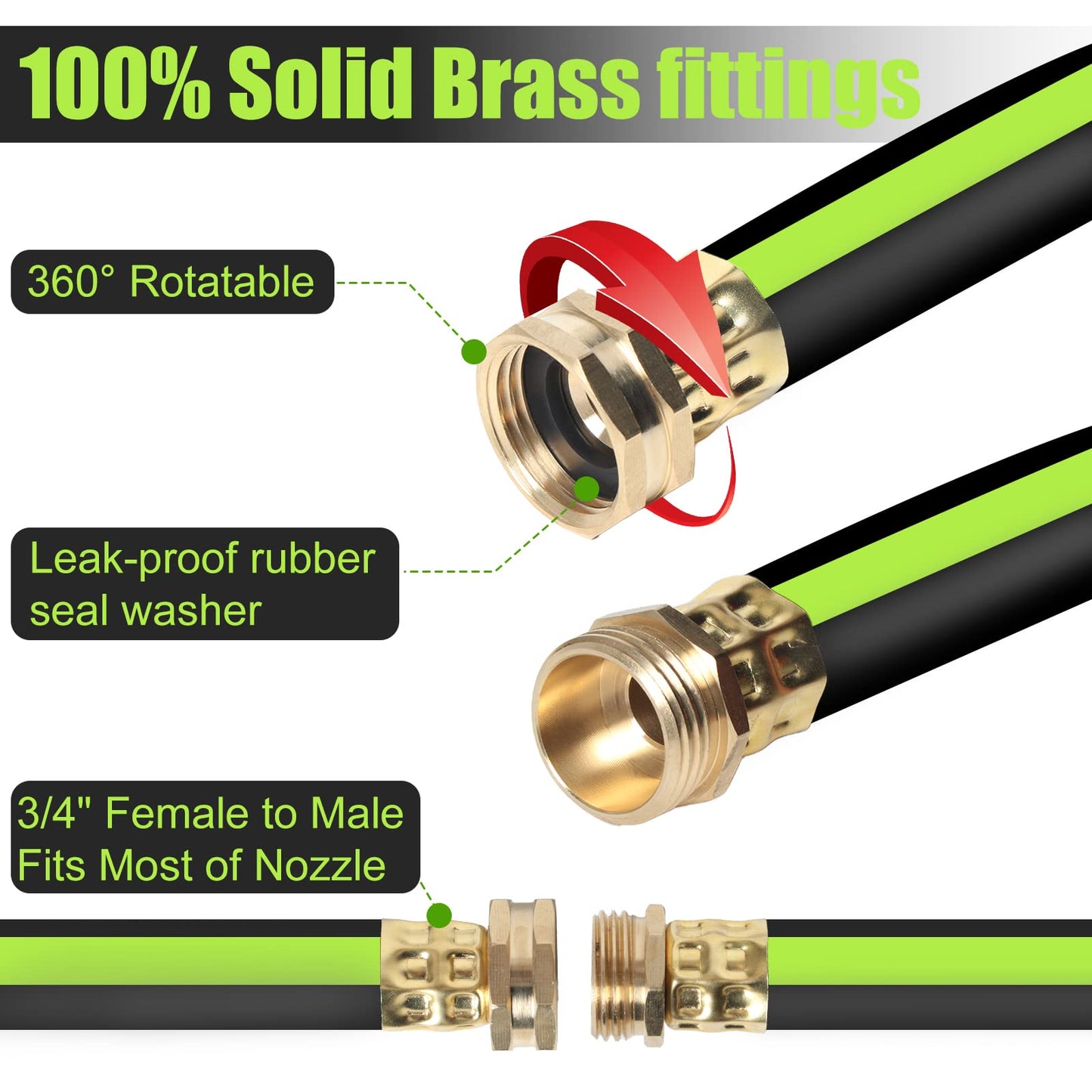 SYEENIFY Kink Free Garden Hose 25ft 5/8", Heavy Duty Hybrid Water Hose, Ultra Durable Flexible Rubber Hose with Sprayer Nozzle,Leakproof Yard Outdoor Hose with Brass Solid Connector