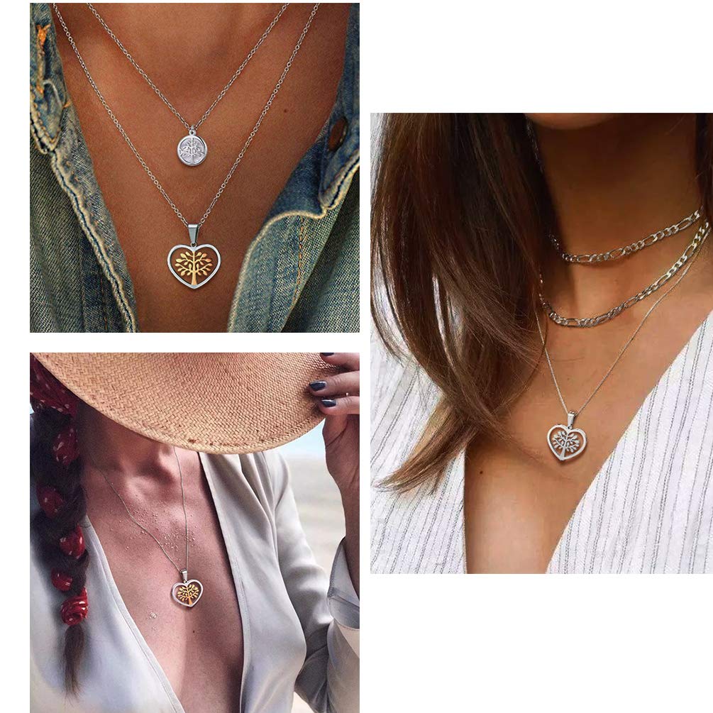 PROSTEEL Tree of Life Necklace Stainless Steel Two Tone Gold Plated Pendant Women Jewelry Heart Necklace