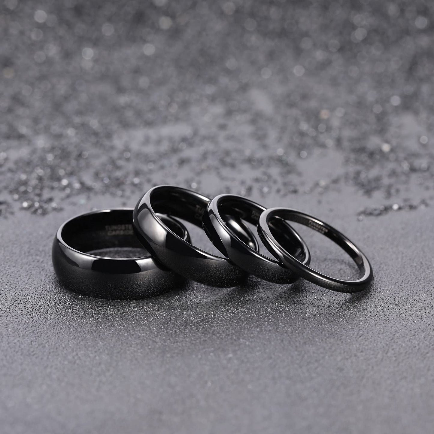 TRUMIUM 8mm Black Ring Band Tungsten Wedding Band for Men Women High Polished Dome Comfort Fit Size 11.5