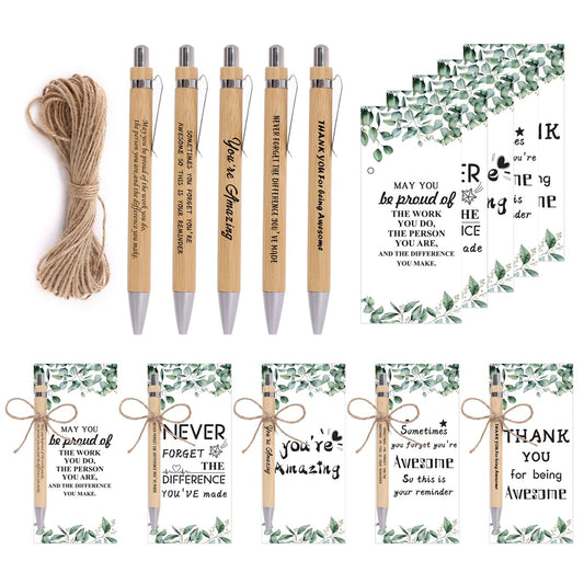 30 Sets Employee Appreciation Gifts Bulk Teacher Thank You Gifts Motivational Bamboo Pens with Appreciation Cards Gift for Teacher Student Coworker Colleague Team