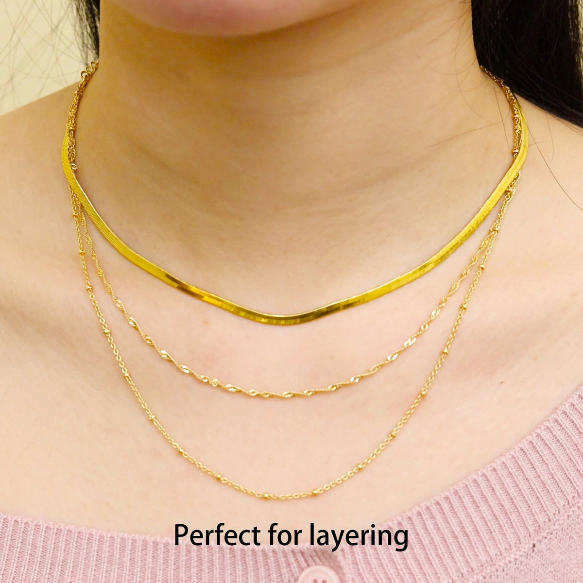 MAIKERDER 14K Gold Plated Thin Satellite Chain Necklace for Women Minimalist Dainty Simple Gold Beaded Necklaces Non Tarnish 18 Inches