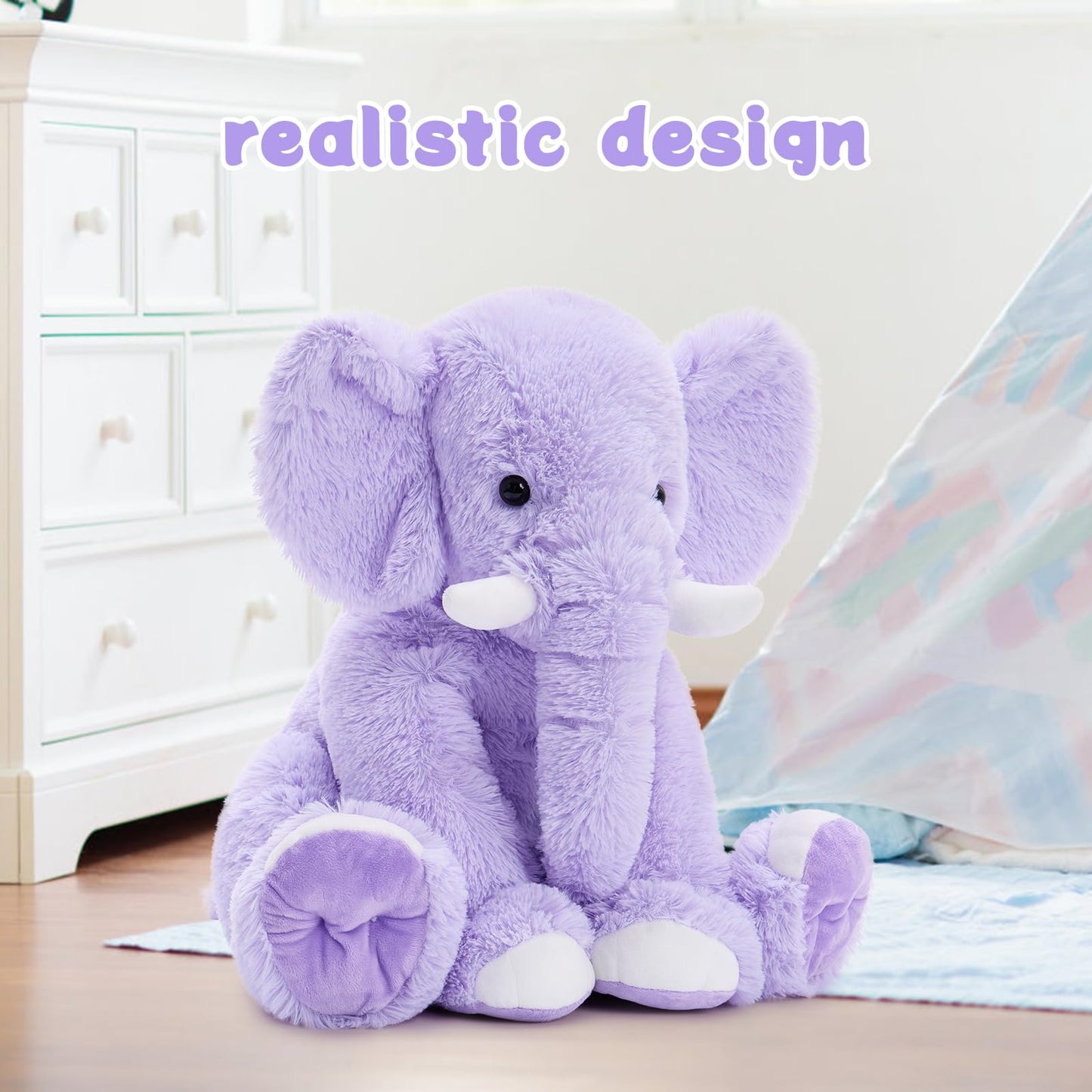 MorisMos Large Elephant Stuffed Animal, 19.6inch Soft Stuffed Elephant Plush Companion Gifts for Girls Boys, Purple