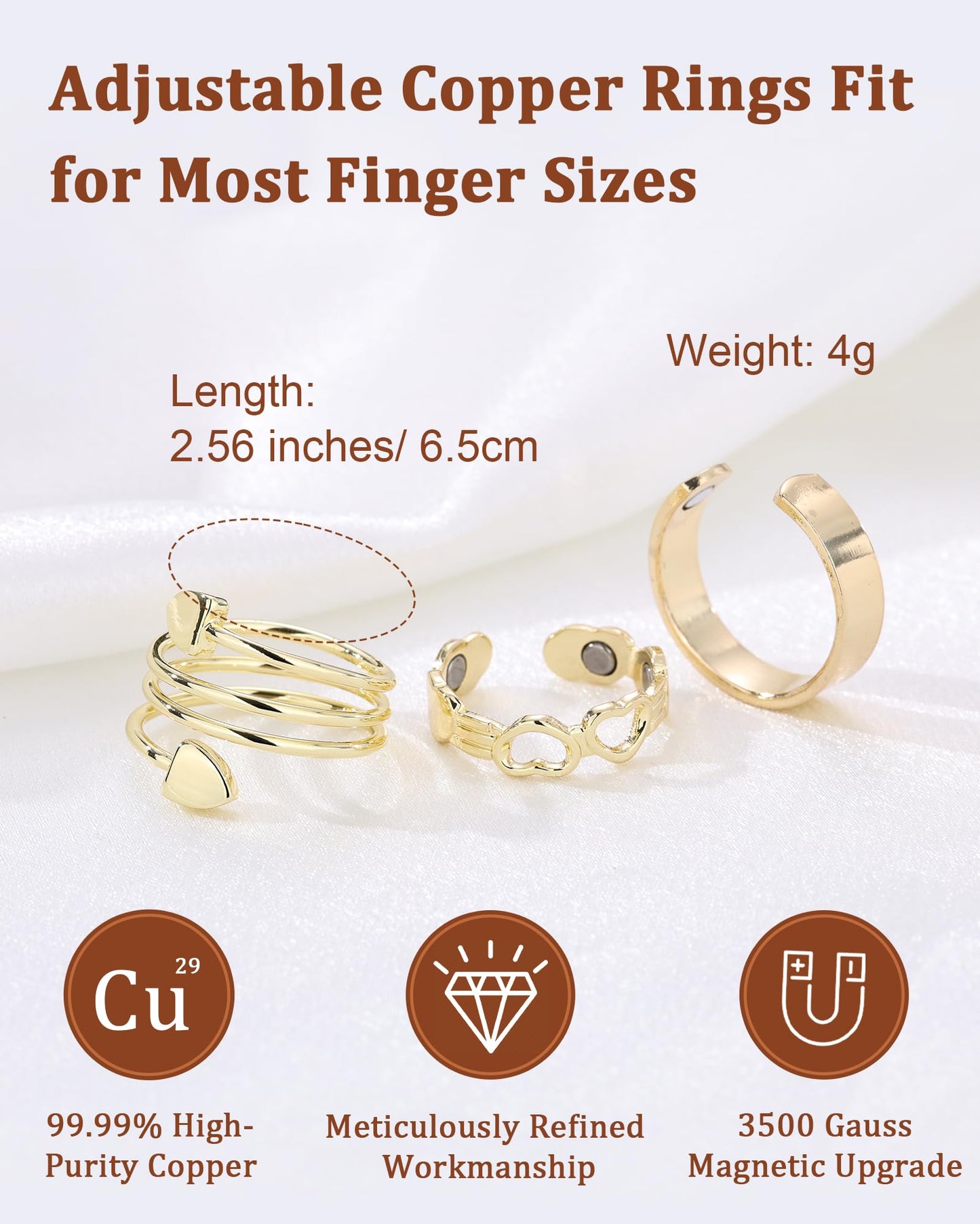 BioMag Copper Rings for Women, 99.99% Pure Copper Magnetic Rings Thumb Rings for Lymphatic Drainage, Adjustable Jewelry Gifts for Women