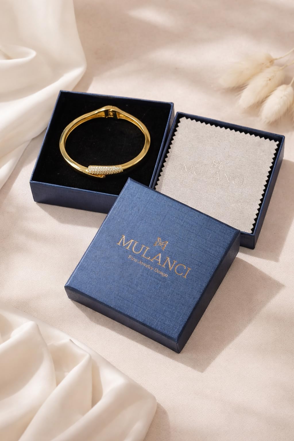 mulanci Gold Cuff Bracelets for Women, 14K Gold Plated Open Cuff Bangle Bracelet with CZ Pave, Minimalist Stackable Chunky Gold Bracelet for Women