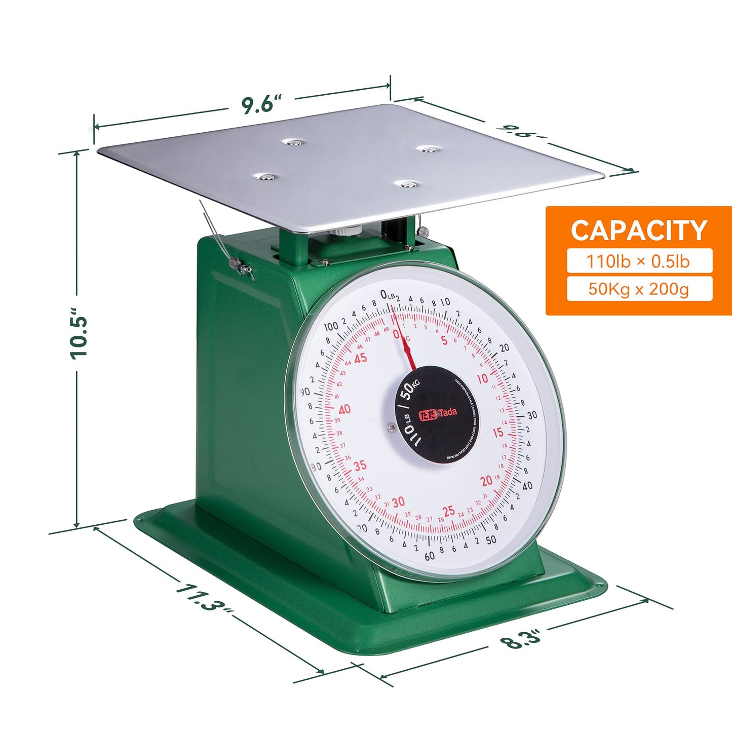 Tada 110-LBS Heavy Duty Portion-Control Mechanical Kitchen and Food Scale Industrial Dial Scale with Stainless Steel Platform