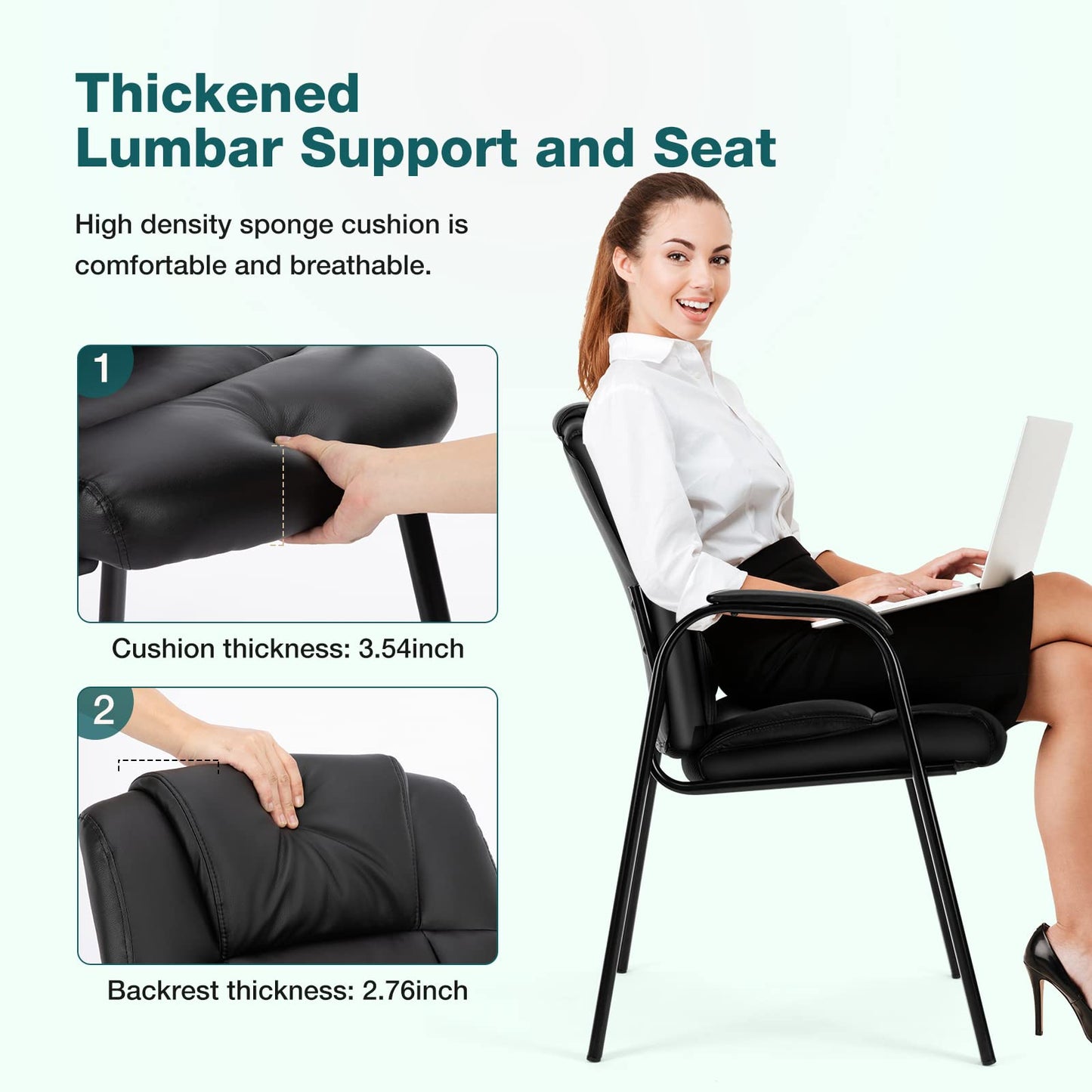 OLIXIS Waiting Room Reception Chairs Set of 8, Leather Office Desk Guest Stationary Side Chair with Padded Arms for Home Conference Lobby Area Meeting Church Medical Clinic Elderly Student