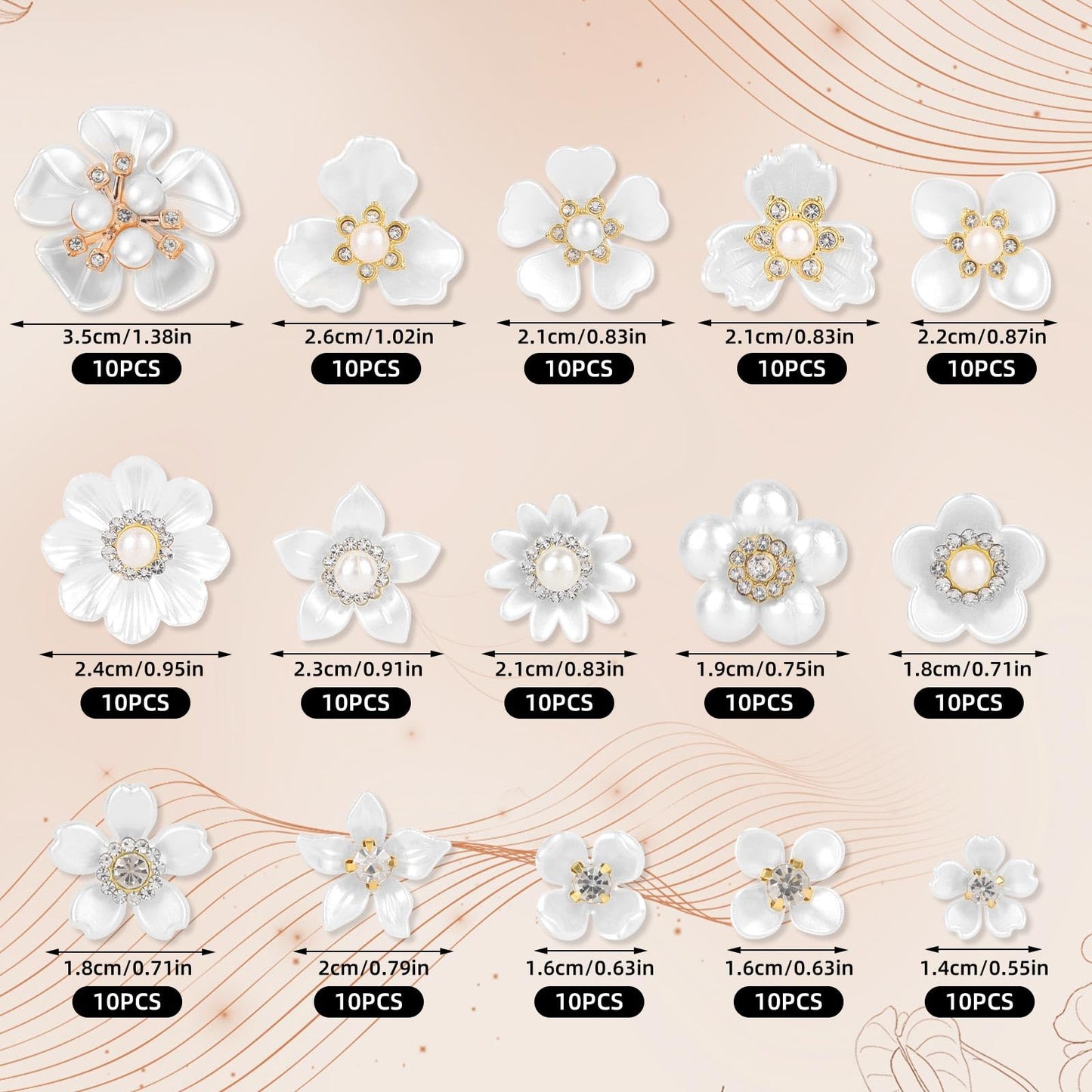 150pcs Rhinestone Pearl Buttons, 15 Styles Decorative Flat Back Flower Embellishments Faux Pearl Buttons for Crafts Jewelry Making Wedding Hair Accessories Bags Shoes Decor