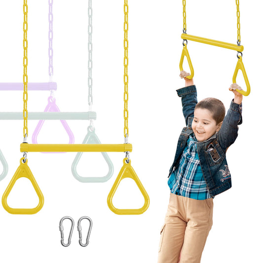 Duty Ring Trapeze Bar for Backyard-16.5" Trapeze Swing Bar- Swingset Accessories Outdoor with 47" Coated Chains 2 Snap Hooks (AB010004-1)