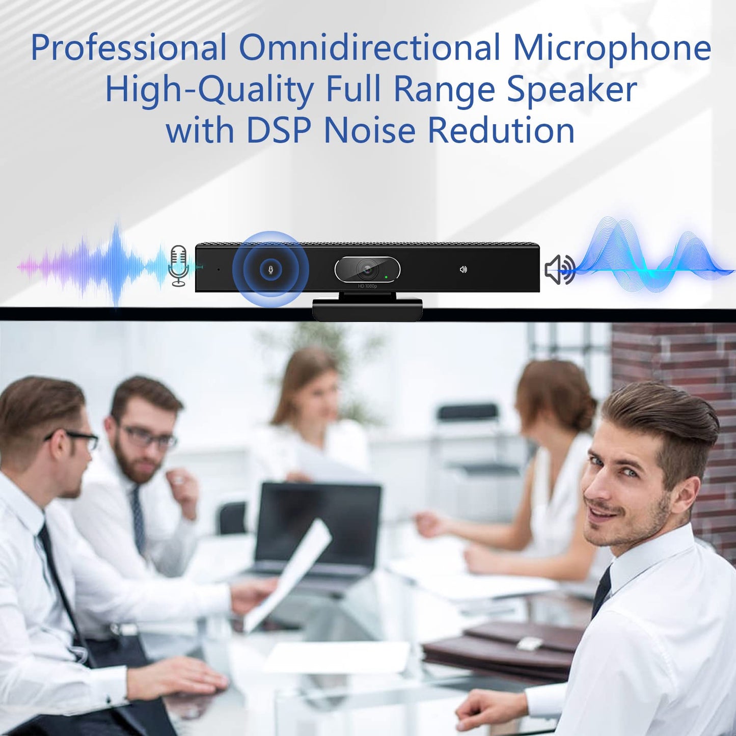 Conference Room Camera, 3-in-1, 1080p Full HD Webcam with Microphone and Speaker, USB Plug and Play, Wide Angle Video Conference Camera for Desktop, Laptop, Mac, PC (Black)