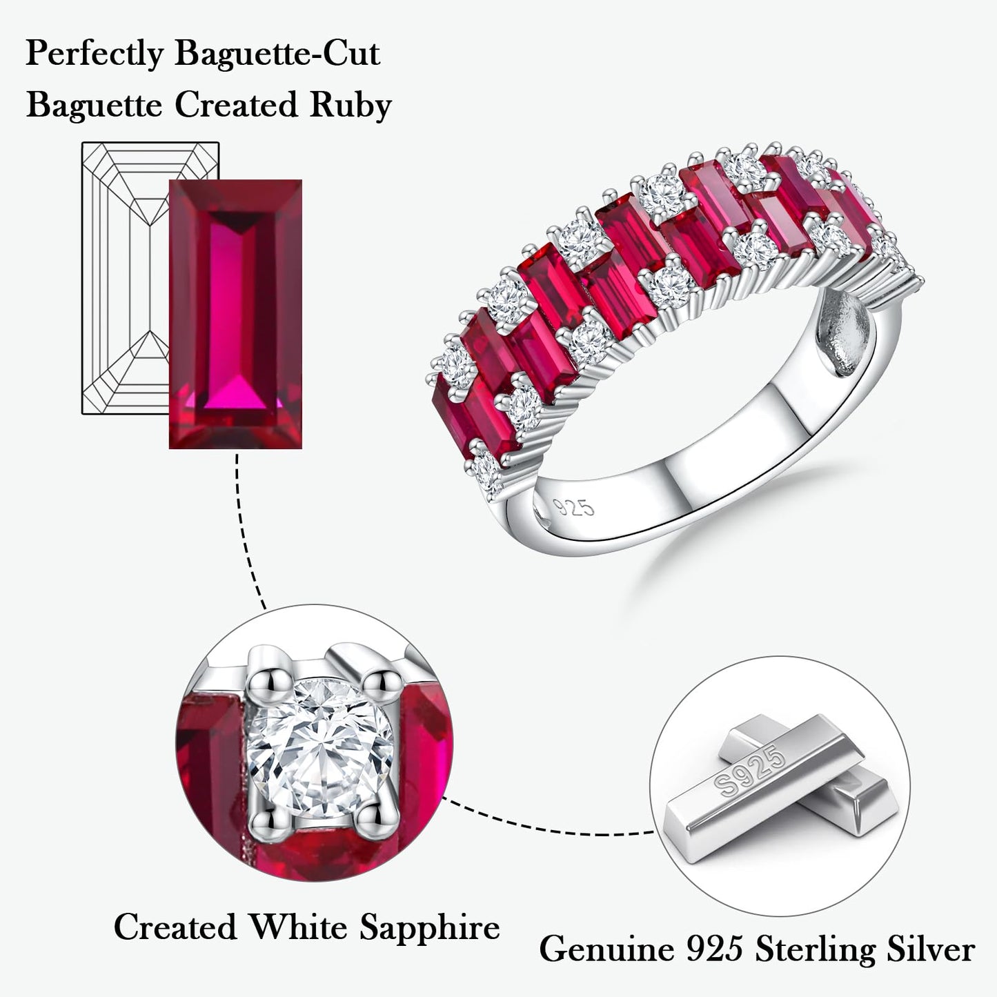 RANDES Ruby Eternity Band 925 Sterling Silver Emerald Cut Wedding Band 3ct Created Red Stone Half Eternity Rings for Women Size 9
